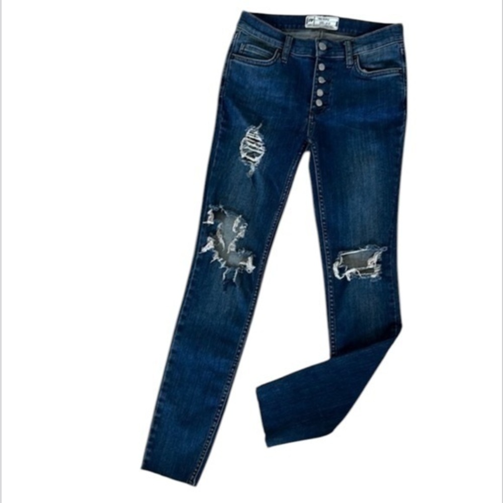 Free People size 25 busted knee button fly jeans